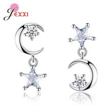 100% 925 Sterling Silver Fashion Jewelry Shinny AAA Crystal Moon Star Asymmetrical Drop Earrings For Women Wife Wedding Gifts 2024 - buy cheap