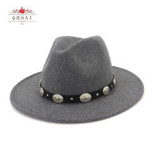 Chapéu de chapéu de jazz de lã de borda larga unissex chapéu de rebite cinto decoração panamá chapéu de fedora 2024 - compre barato