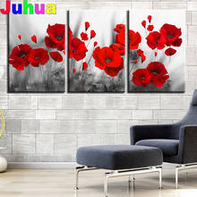 Triptych poppy 5d Diamond Painting Full 3pcs Black and White Background Red Flower Diamond Embroidery Mosaic Rhinestone Picture 2024 - buy cheap