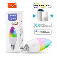 Bombilla LED inteligente con Wifi, Bombilla RGB + W + C, vela E14, luz regulable, Control remoto, funciona con asistente de Google Home Alexa, Tuya 2024 - compra barato