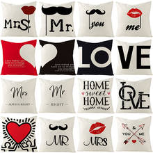 Linen Pillow Case Valentine's Day Gift Home Decoration Sofa Throw Pillowcase Letter Cushion Cover Square Pillow Case 45X45 CM 2024 - buy cheap