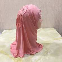H003 fit 2-7 years old small girl hijab hats with lace muslim scarf islamic headscarf hat amira pull on headwrap 2024 - buy cheap