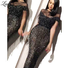 Couture-Vestidos De Noche largos De sirena con pedrería y borlas, traje Formal De noche, color negro, para fiesta 2024 - compra barato