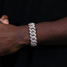 Pulseira de corrente cubano, bracelete congelado de 15mm com dois tons cor rosa e branco, de zircônia cúbica, hip hop, para mulheres e homens 2024 - compre barato