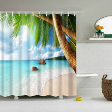 Cortinas de ducha de árbol de Coco para playa, paisaje oceánico azul, baño de ondas de mar, impresión individual, poliéster impermeable para decoración del baño 2024 - compra barato