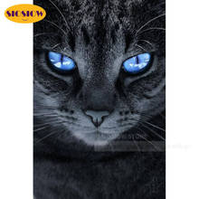 SIOSIOW-pintura diamante 5d Diy de gato negro, mosaico de diamantes cuadrados completos, bordado de gatos, punto de cruz chino 2024 - compra barato