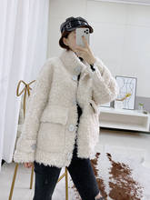 Oftbuy-casaco feminino de pele verdadeira, jaqueta de inverno 2021, pele de ovelha, casaco feminino de lã sintética, blusa de frio, roupa urbana, casual 2024 - compre barato