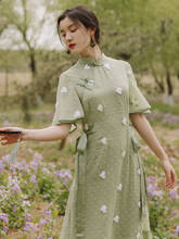 2021 new fashion women's clothing Mandarin Collar  Vintage  dress for women 2024 - buy cheap