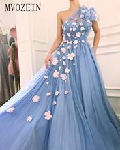 robe de soiree Sky Blue Evening Dresses Long Sheer A-Line One Shoulder 3D Flower Evening Dress Floor Length Formal Party Gowns 2024 - buy cheap