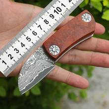 Miniherramientas creativas de hoja de Damasco, cuchillo plegable con mango de madera para rescate al aire libre, cuchillo para la Selva, militar, de bolsillo, EDC, pequeño 2024 - compra barato