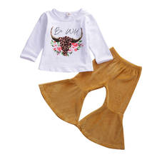 Roupas infantis de outono para meninas 1-6 anos, conjuntos com camiseta estampa floral + calças largas para meninas 2024 - compre barato
