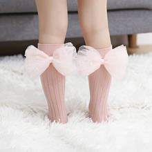 Calcetines hasta la rodilla para niñas pequeñas de 0 a 7 años, medias largas de algodón suave, con abalorios, estilo princesa 2024 - compra barato