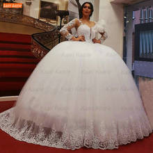 Женское свадебное платье It's yiiya, белое платье в арабском стиле с круглым вырезом, длинными рукавами и аппликацией на лето 2021 2024 - купить недорого