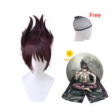 Anime danganronpa v3 kaito momota curto escuro roxo peruca cabelo sintético + peruca livre tampão festa papel jogar masculino 2024 - compre barato