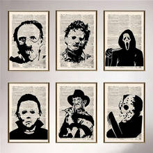 Póster de personaje de película de terror de papel antiguo Retro, Michael Myers, Freddy, Jason, lienzo, pintura de pared del hogar, artísticas 2024 - compra barato