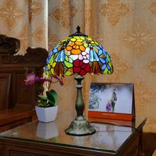 WOERFU-lámpara de mesa Tiffany con forma de flor, iluminación de cabecera de dormitorio, Base de resina, Retro, 30cm, E27 2024 - compra barato