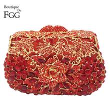 Boutique De FGG Ruby Red Rose Flower Women Crystal Evening Wedding Cocktail Handbags Purses Bridal Metal Minaudiere Clutch Bag 2024 - buy cheap