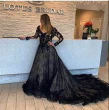 Wedding Dress  Black Long Sleeve Backless Long Train V-Neck Gorgeous Vestido De Festa Robe de Mariee Lace Appliques Elegnat 2024 - buy cheap