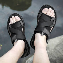 Sandalias de piel auténtica para hombre, zapatillas transpirables de alta calidad para la playa, de verano, cómodas, a la moda 2024 - compra barato