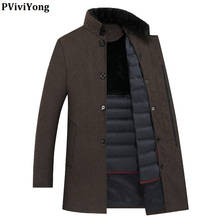PViviYong 2019 winter high quality  wool trench coat men, down jacket liner fur collar jacket men parka 8866 2024 - buy cheap