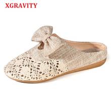 XGRAVITY Summer Korean Design Butterfly Knot Flat Shoes Cut Out Ladies Fashion Slippers Lace Women Breathable Sandals Flats B075 2024 - buy cheap