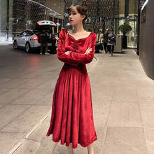 Vestido de fiesta Vintage para mujer, prenda larga de terciopelo, elegante, color negro y rojo, 4XL talla grande, otoño y primavera, 2021 2024 - compra barato