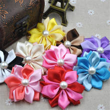 20pcs satin ribbon flowers W/pearl Appliques Craft DIY Wedding 9 Colos E273 2024 - buy cheap