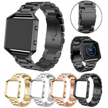 Pulseira de relógio de aço inoxidável clássica com moldura de metal, capa para fitbit blaze, pulseira de substituição, pulseira 2024 - compre barato