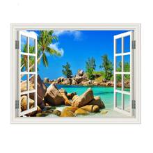 3d quadro da janela quente tropical seaside janela mural vinil quarto papel de parede decalques adesivos de parede natal adesivo 2024 - compre barato