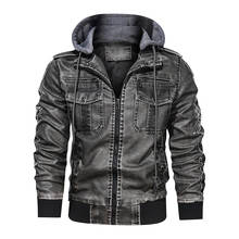 New Classic Leather Jacket Men 3D Motorcycle Leather Jacket Casual Hooded Biker Jacket Male PU Leather Overcoat Casaco Masculino 2024 - buy cheap