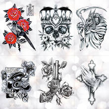 Crown Skull Scythe Death Waterproof Temporary Tattoo Sticker Sketch Praying Cross Flash Tattoos Body Art Arm Fake Tatoo 2024 - buy cheap