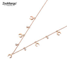 ZooMango, офисное ожерелье-чокер из нержавеющей стали с кубическим цирконием и кристаллами в форме рога, ювелирные изделия, модная подвеска, цепочка, ожерелье для женщин ZN19122 2024 - купить недорого