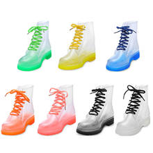 Women Rain Boots Fashion Transparent Candy Color Soles Outdoor Girl Shoes Mature Ladies Lace Up Waterproof Ladies Shoes 2024 - buy cheap