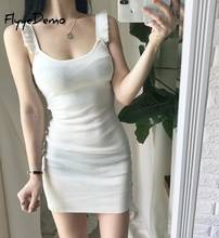 White Black Strap Mini Dress Knitted Elastic Sleeveless Bodycon Elegant Women 2021 Summer Sexy Ruffles Party Slim Dresses 2024 - buy cheap