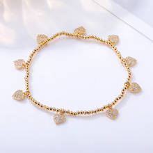 Pulsera con dijes de corazón de circonia cúbica AAA para mujer, brazalete de cuentas elásticas de Color dorado, regalo de boda, accesorios de joyería 2020 2024 - compra barato