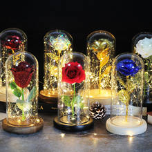 Rosa Roja de La Bella y La Bestia, cúpula de cristal con luz LED, Base de madera para regalos de San Valentín y Navidad, envío directo 2024 - compra barato