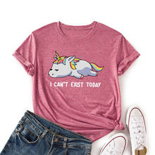 Camiseta Coreana de algodón con estampado de unicornio colorido para mujer, camiseta de manga corta con cuello redondo, Camisetas estampadas, Top rosa de verano 2024 - compra barato