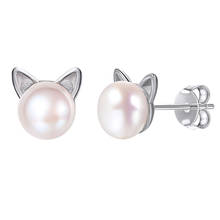 Collare-pendientes de plata de ley 925 felinos para mujer, regalo delicado, para dama de honor, pendientes de botón de perlas de agua dulce, E602 2024 - compra barato