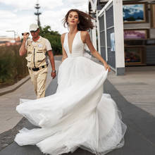 New Arrivals V-neck Backless Shiny White Beach Wedding Dresses Boho Vestido De Noiva Praia Tulle Elegant Wedding Gowns China 2024 - buy cheap
