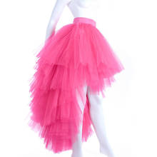 Hot Pink High Low Tulle Skirt for Women Zipper Waist Asymmetric Adult Tutu Prom Skirts Tiered Tutu Party Gown REAL PHOTO 2024 - buy cheap