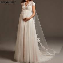 White Lace Applique Wedding Dresses 2020 V-Neck Pregnant Women Bridal Gowns Tulle Beach Vestidos De Noiva Long Train Plus Size 2024 - buy cheap