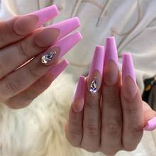 24Pcs Wearable False Nail Tips with Glue Peach Pink French Plum Blossom Drill Ballet Fake Nails Full Cover Long Coffin Nail Tips 2024 - buy cheap