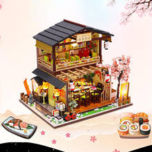 Kit de casa de muñecas en miniatura de madera para mujeres y niñas, Kit de construcción de casa de muñecas en miniatura de madera, hecho a mano, tienda de Sushi 2024 - compra barato
