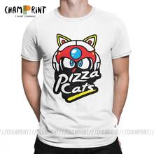 Camiseta vintage de algodão para homens, camiseta para pizza e gatos, tipo crewpescoço, samurai, pizza, gatos, manga curta, gráfico 2024 - compre barato