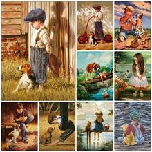 5D DIY Diamond Painting Child And Puppy Cross Stitch Rhinestone Diamond Embroidery Animal Wall Art Needlework Crafts Home Decor 2024 - buy cheap