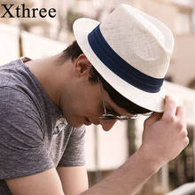 Xthree New Solid Trendy Unisex Side Panama Hat Fedora Trilby Gangster Cap For Women Summer Beach Sun Hat Men Fashion Hats 2024 - buy cheap