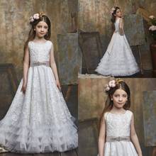 Luxury Beautiful Flower Girls Dress Jewel Sleeveless Lace Appliques Kids Prom Gowns Ball Gown Floor Length Flower Girls Dress 2024 - buy cheap