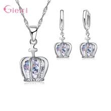 925 Sterling Silver Pendant Necklace Earrings Jewelry Set For Women Engagement Decoration Trendy Style CZ Crystal  Wholesale 2024 - buy cheap