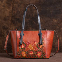 Bolso de mano de cuero genuino para mujer, bolsa de mano de lujo con diseño de flores Retro, de gran capacidad, bandolera Floral 2024 - compra barato