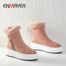 ENMAYER 2019 Round Toe Flat with Heel Fashion Kid Suede Ankle Boots for Women Zip Winter Snow Boots Plush Women Shoes Size 34-40 2024 - buy cheap